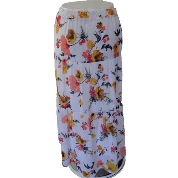 "LOFT" WHITE MULTICOLOR FLORAL PRINT CASUAL BOHO MAXI TIERED SKIRT SIZE: S NWT - Picture 3 of 3